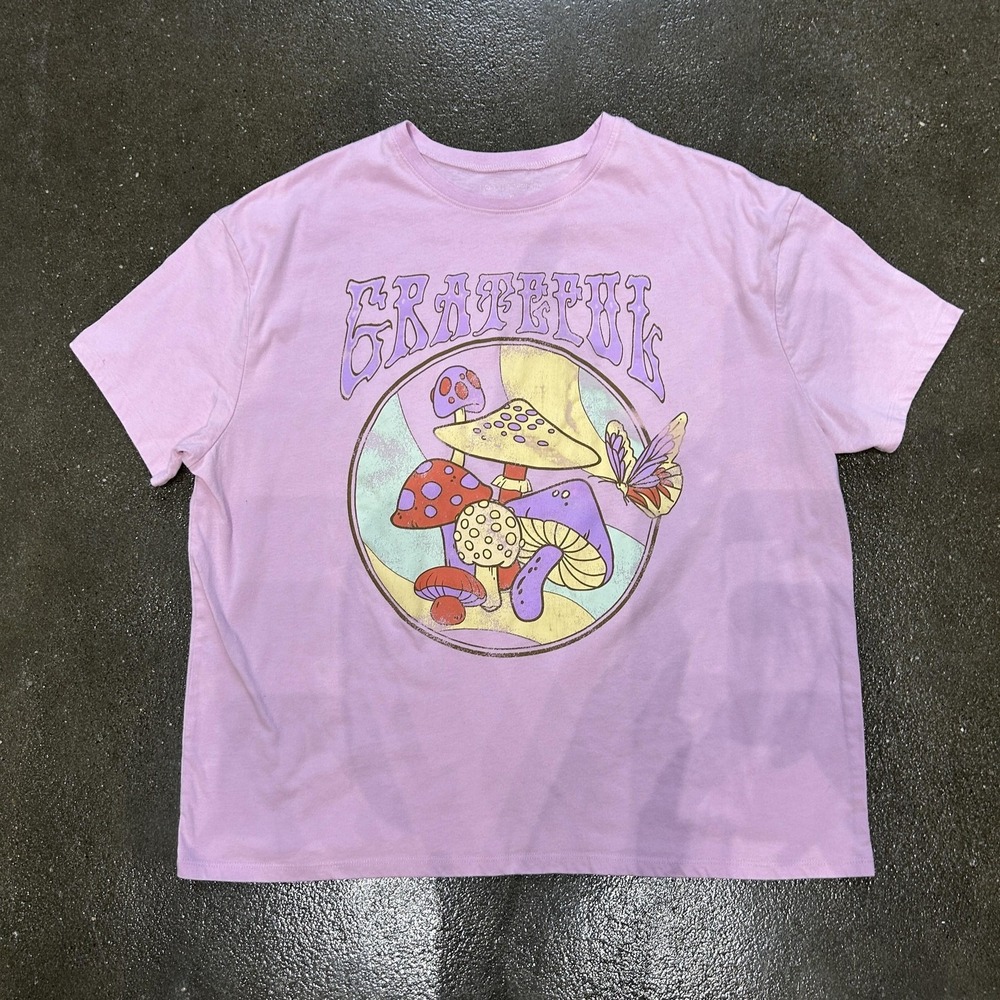 Compassion Threads Shirt Womens XL Pink Grateful‎ Mushroom Butterfly Graphic